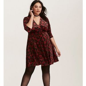 Black Velvet Red Roses Dress